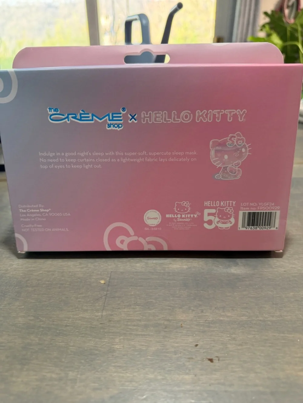 Hello Kitty Light Pink Plush Eye Mask with Rose-Gold Embroidery